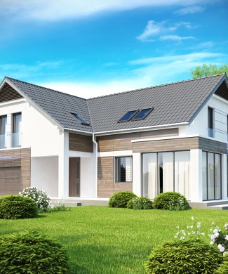 Проект частного дома с мансардой и эркером Беларусь