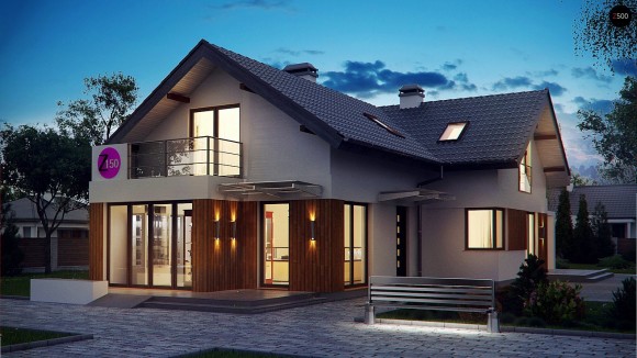 Проект частного дома с мансардным этажом и террасой