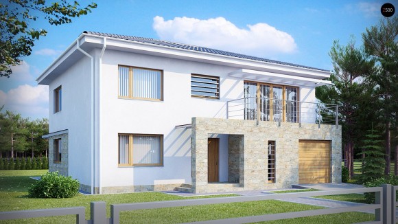 Проект загородного дома с гаражом и балконом