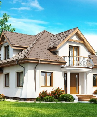 Проект мансардного дома с балконом и гаражом Z109