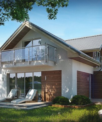 Проект дома с мансардой, балконами и гаражом из газосиликатных блоков