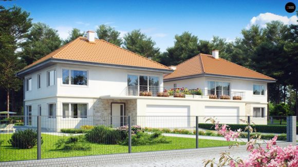 Проект двухквартирного жилого дома с гаражами на две машины